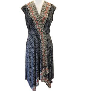 Cato Sleeveless Dress Surplice Neckline Flowy Asymmetrical Office Midi, sz Small